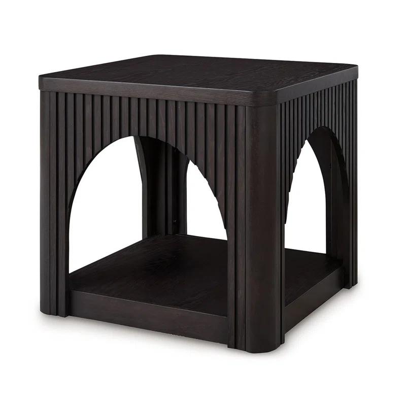 Benjara Yini Square Side End Table, Lattice, Arch Design, 24 Inch Black Wood