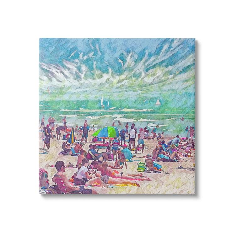 Stupell Industries Ba-093-Framed " Modern People On Beach " by Steve Hunziker