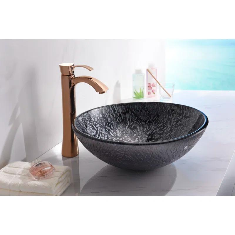 ANZZI Arc 16.5'' Gray Tempered Glass Circular Bathroom Sink