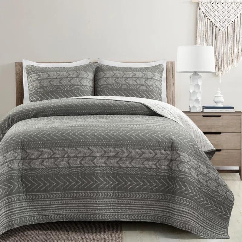 Lush Decor Hygge Geo Reversible Contemporary 3-Piece Quilt Set