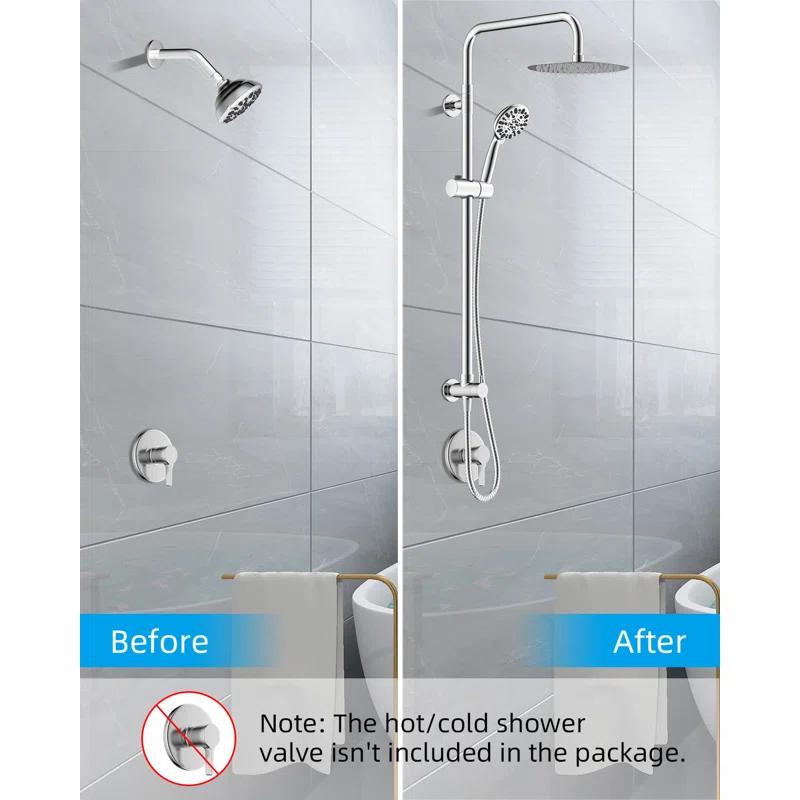 All Metal High Pressure Rainfall Shower Head System, Handheld Shower Combo with Slide Bar