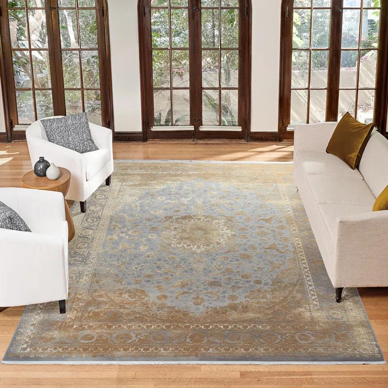 Gertmenian Florance Foggia Traditional Oriental Gold/Charcoal Gray High-Low Viscose/Acrylic Area Rug
