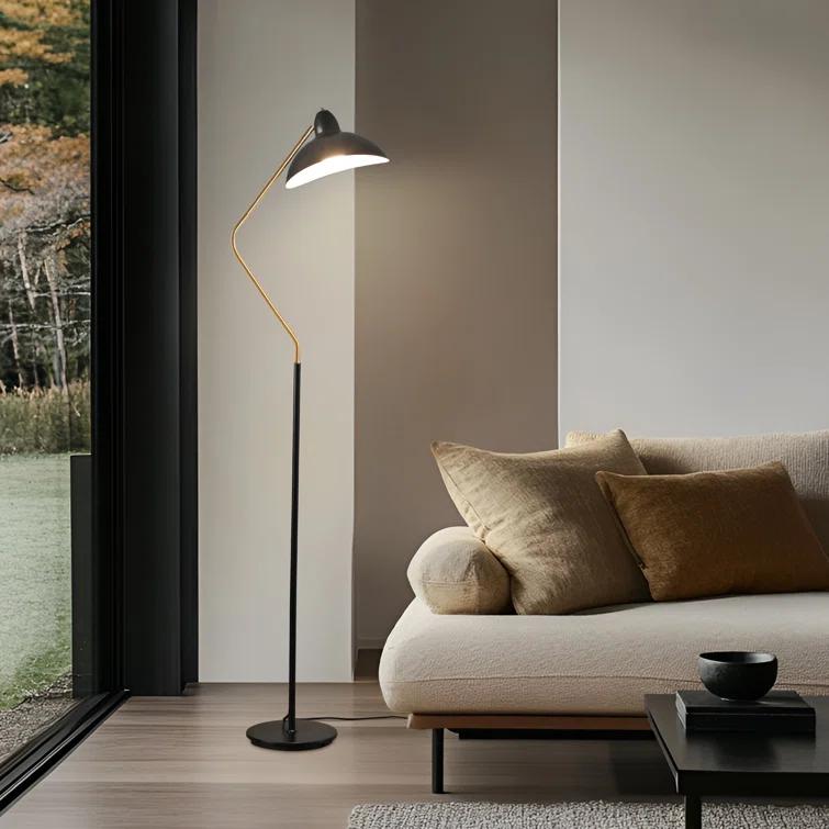 Brightech Swoop 69 in. Modern LED Adjustable Floor Lamp with Black Metal Bowl Shade and Gold Accent, Bulb Included