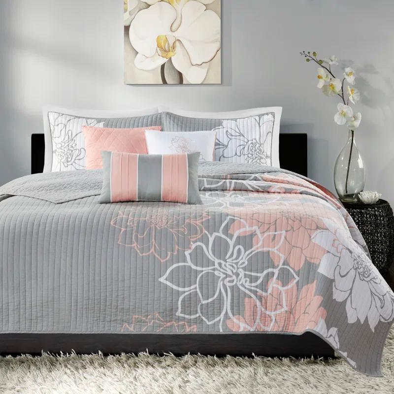 Lola Floral 6 Piece Reversible Cotton Quilt Set