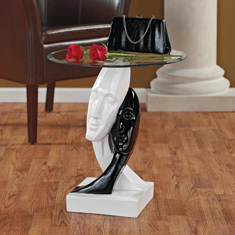 Design Toscano Lovers in Black and White Glass End Table