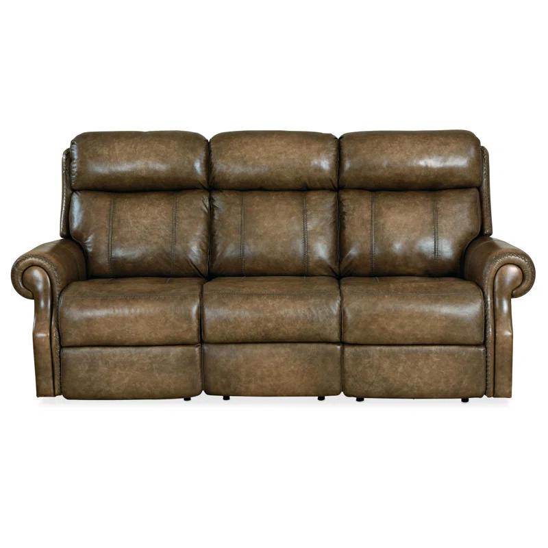 Hooker Furniture 85" Genuine Leather Rolled Arm Power Reclining Sofa