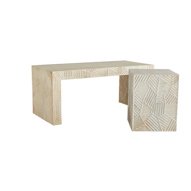 Beth Webb Inspired White Washed Mango Wood Rectangular Cocktail Table