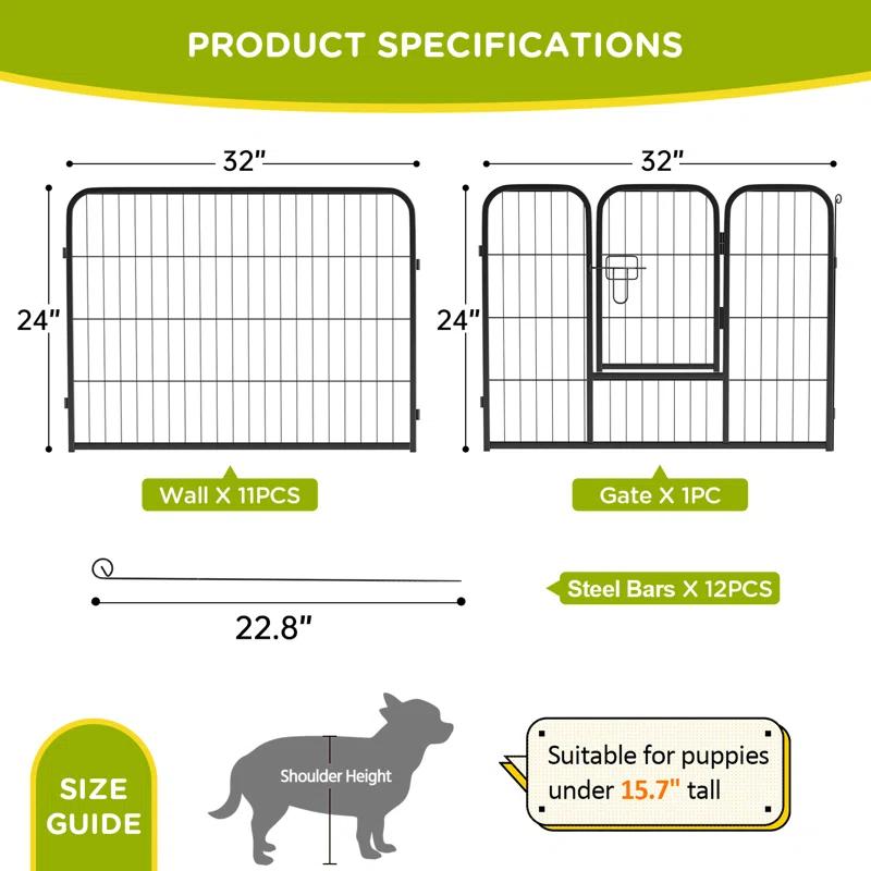 FDW Dog Playpen Indoor 12 Panels Dog Pen For Small And Medium Dogs, Exercise Pen Pet Dog Fence With Doors Pet Puppy Playpen For RV Camping Yard, Black