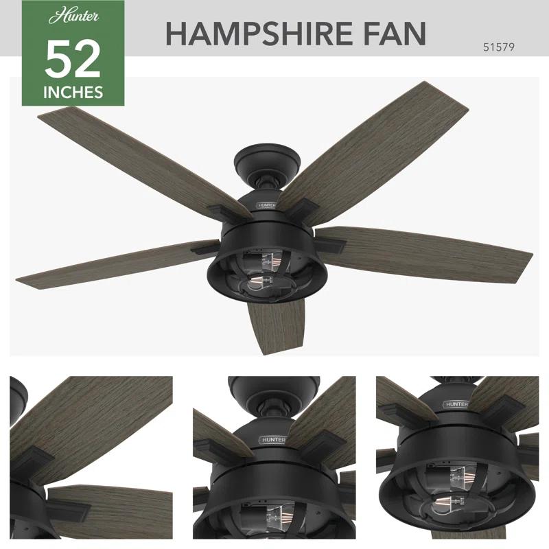 52" Hampshire 5 - Blade Ceiling Fan With LED Light Kit And Handheld Remote