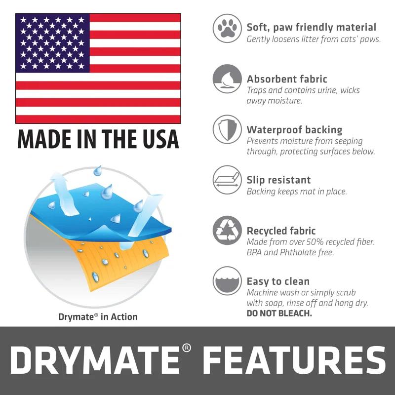 Drymate Cat Litter Mat for Litter Box, Protective & Decorative - Absorbent, Waterproof, Machine Washable