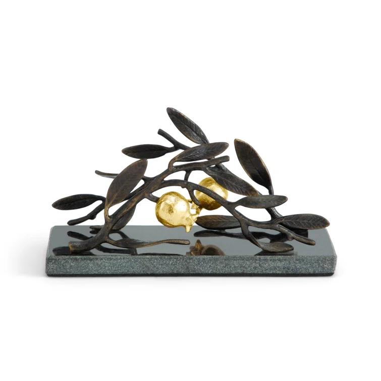 Black Metal Napkin Holder with Gold 3D Embellishment