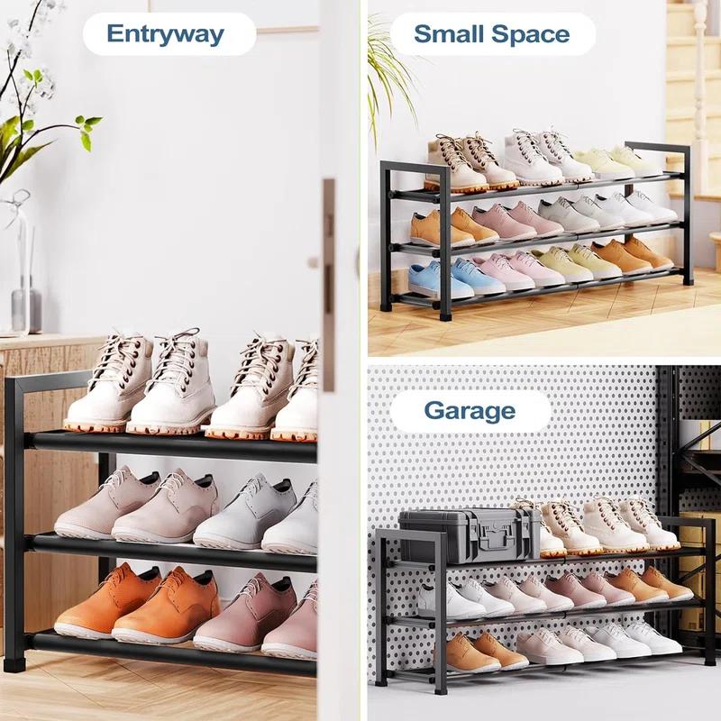 3-Tier Expandable Shoe Rack for Closet, 18''-33''Adjustable Shoe Rack for Small Space,Shoe Organizer