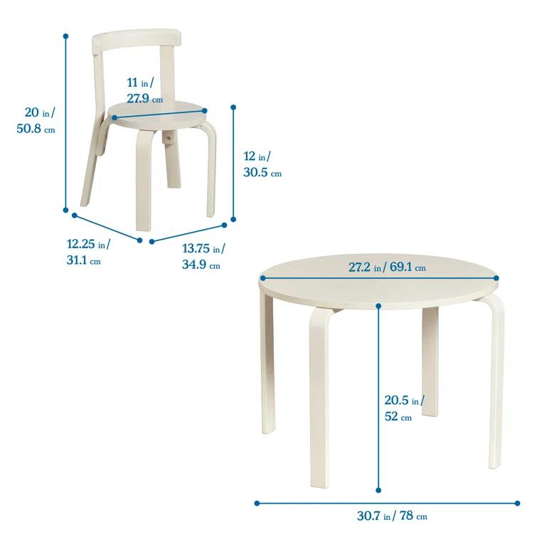 ECR4Kids Bentwood Round Table and Curved Back Chair Set, Kids Furniture, 5-Piece
