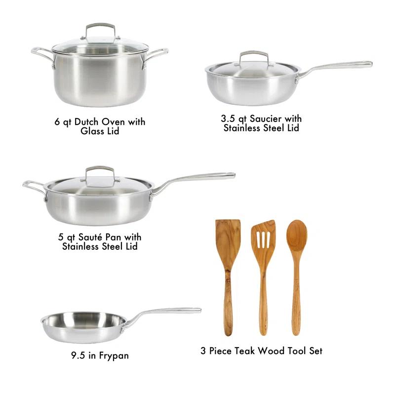 Babish Babish 10 Piece Professional Tri Ply Non Toxic Pots and Pans Cookware Set