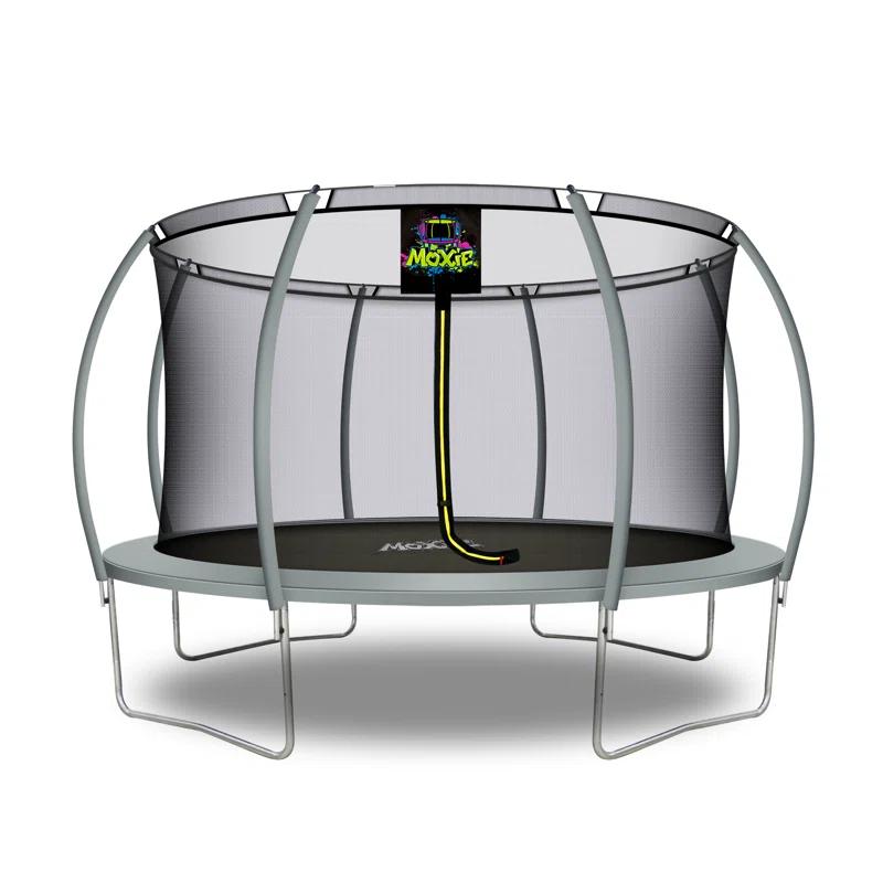 Moxie Machrus Moxie Pumpkin-Shaped Outdoor Trampoline Set with Top-Ring Frame Safety Enclosure, 14 FT