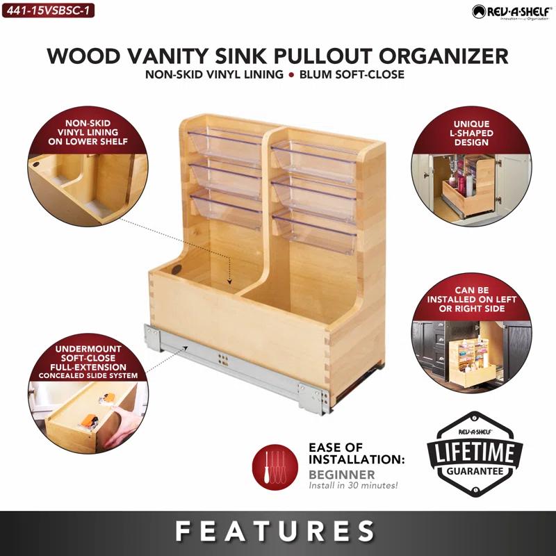 Rev-A-Shelf Rev-A-Shelf Wood Vanity Base Cabinet Organizer w/ Soft-Close