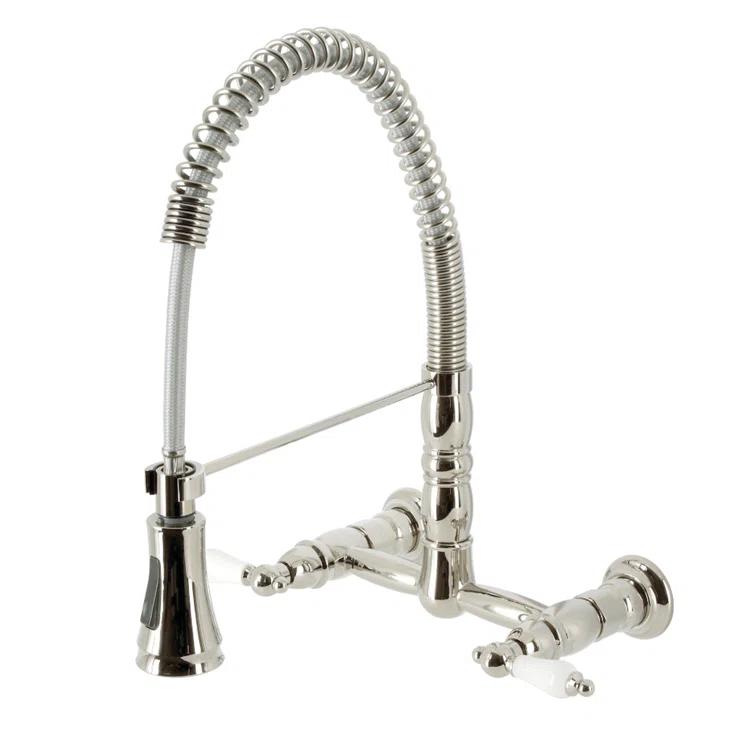 Kingston Brass Kingston Brass Heritage Double-Handle 2-Hole Wall-Mount Pre-Rinse Bridge Kitchen Faucet GS1241PL