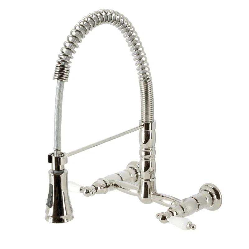 Kingston Brass Kingston Brass Heritage Double-Handle 2-Hole Wall-Mount Pre-Rinse Bridge Kitchen Faucet GS1241PL