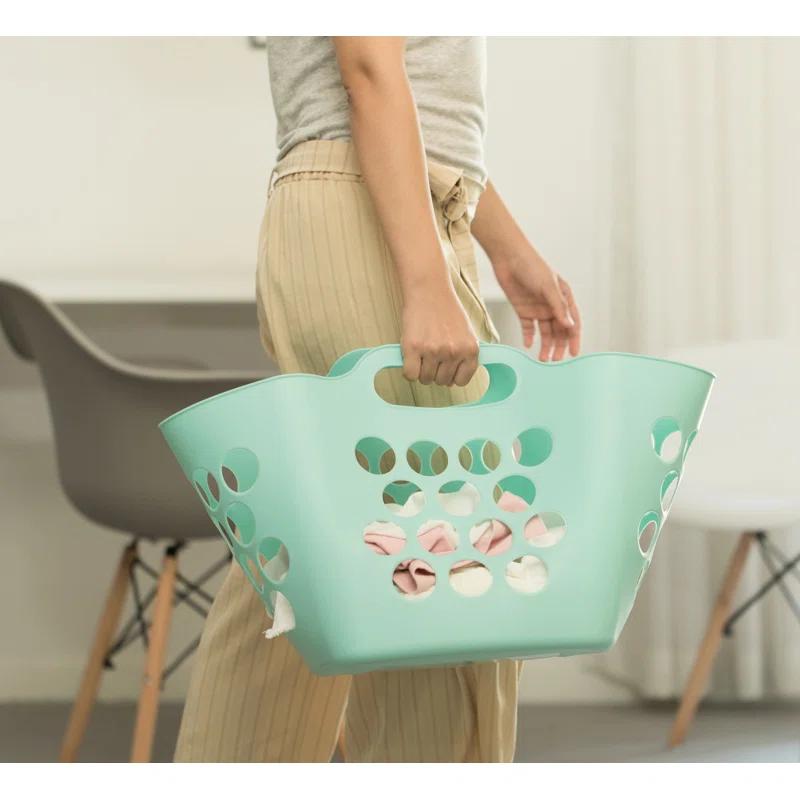 Rebrilliant Flexible Plastic Carry Laundry Basket Holder Square Storage Hamper with Side Handles