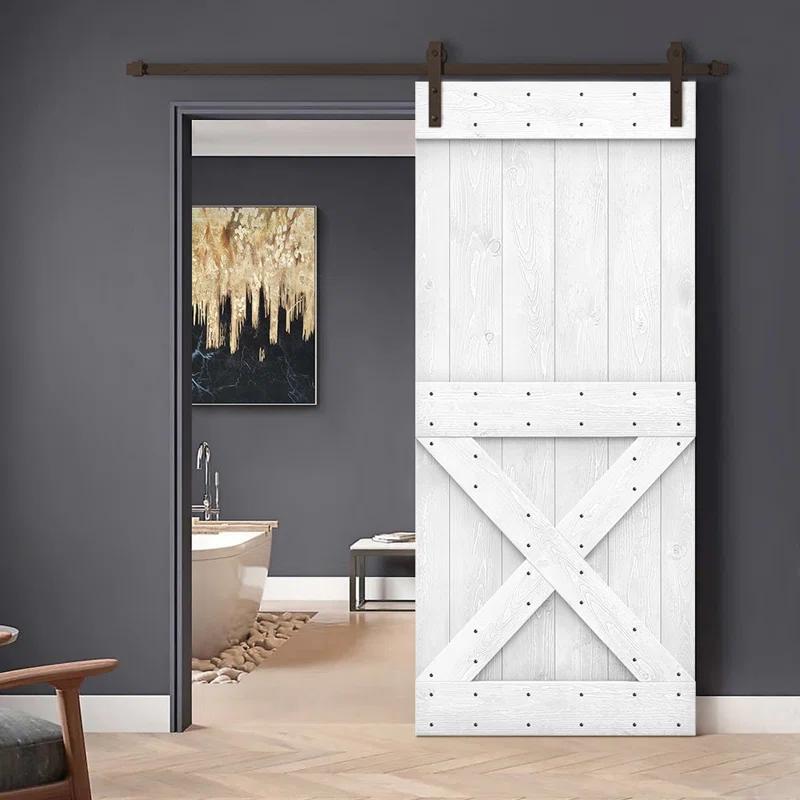 Calhome Solid Wood Paneled Painted with Installation Hardware Kit Barn Door