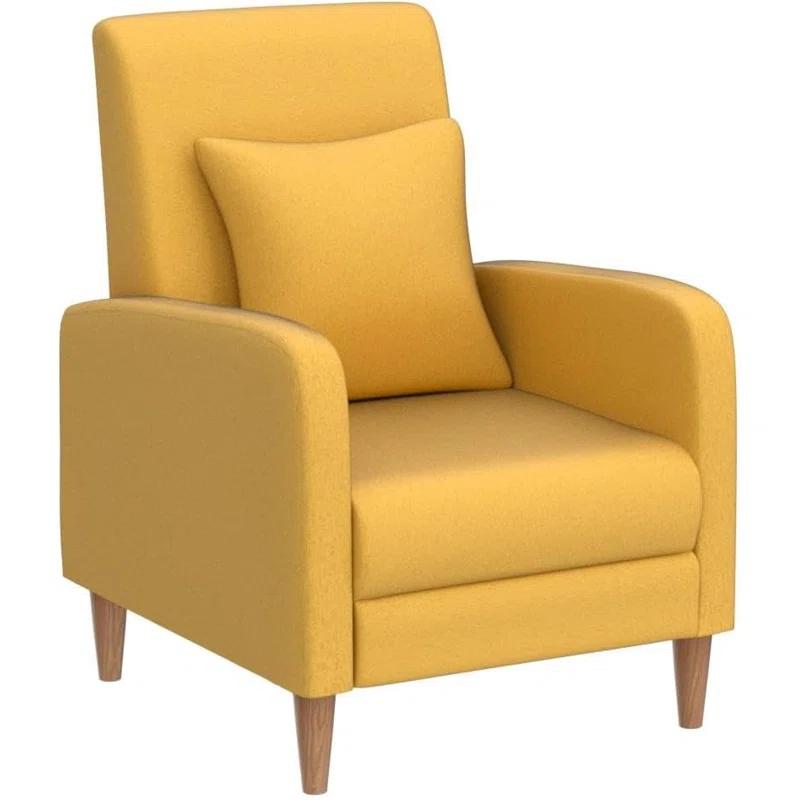 Hokku Designs Modern Upholstered Accent Chair Armchair with Pillow, Fabric Reading Living Room Side Chair,Single Sofa with Lounge Seat and Wood Legs,