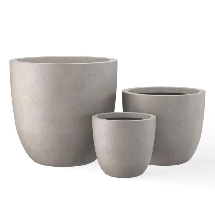Kante Kante 3 Piece 18", 14", and 10"W Round Planters, Outdoor Indoor Modern Planter Pots, Lightweight, Weather Resistant, Seamless with Drainage Hole Set