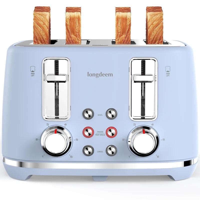 LONGDEEM 4 Slice Toaster, Extra Wide Slots, Longdeem Retro Stainless Steel Toasters, 6 Browning Options, Auto Shut Off & Frozen Function, Toast Fruit Bread, Bagel & Waffle | Wayfair