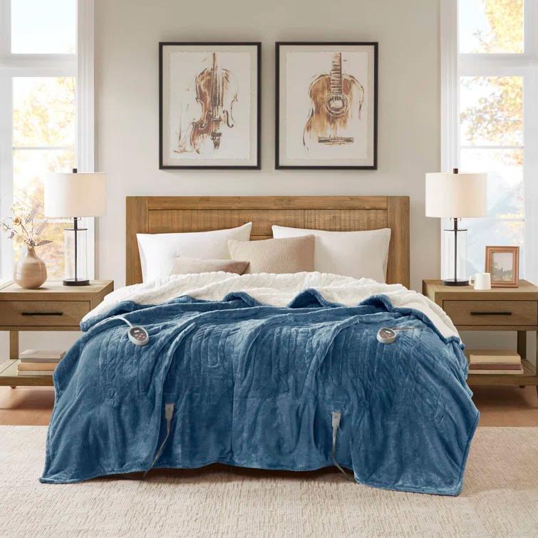 Woolrich Woolrich Heated Plush to Berber Sapphire Blue Blanket Queen