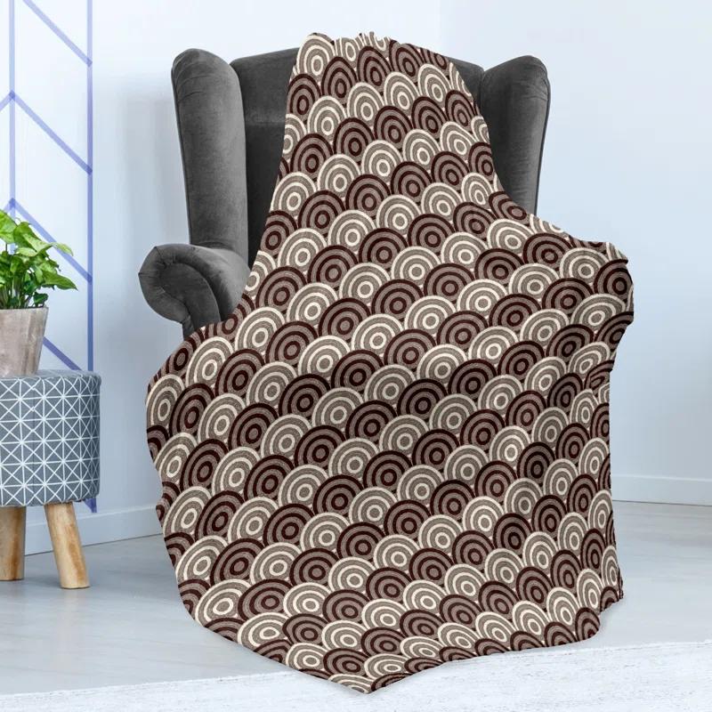 Ambesonne Earth Tones Fleece Throw Blanket Spiral Circles Grid Dark Brown and Cream_66453