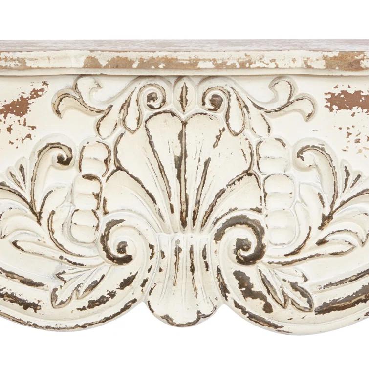 Kelly Clarkson Home Elicia White Wood Scroll Distressed 1 Shelf Room Wall Shelf