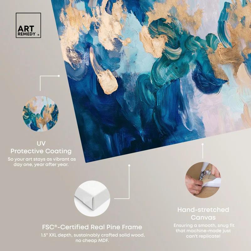 Art Remedy Golden and Aqua Land Canvas Blue Abstract Art by Art Remedy