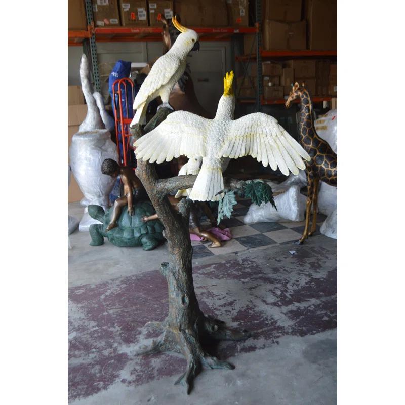 Nifao Statues Three Cockatoo on a Tree Bronze Statue -  Size: 55"L x 34"W x 68"H.