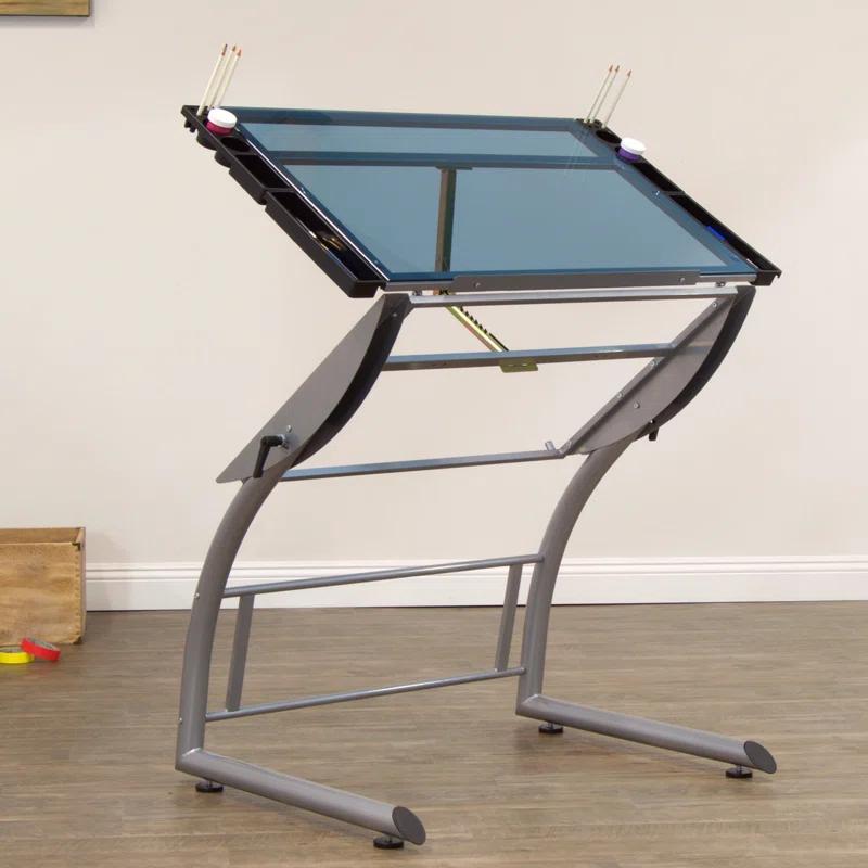 Inbox Zero Cournoyer Glass Top Metal Base Drafting Table