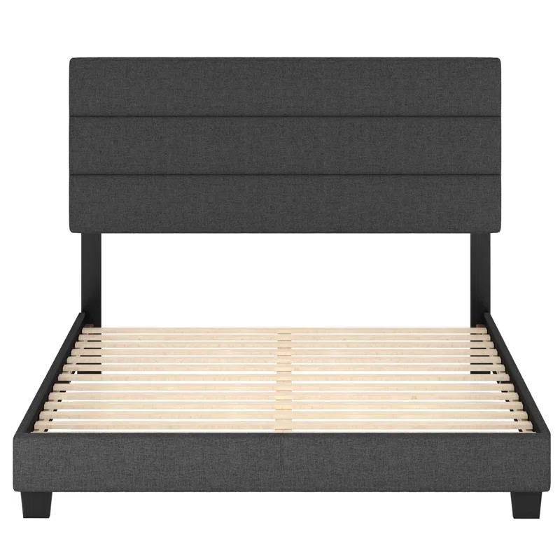 Boyd Sleep Boyd Sleep Sicily Upholstered Linen Tri Panel Platform Bed Frame with Adjustable Height Headboard, Sturdy 13 Slat Support System, No Box Spring Required
