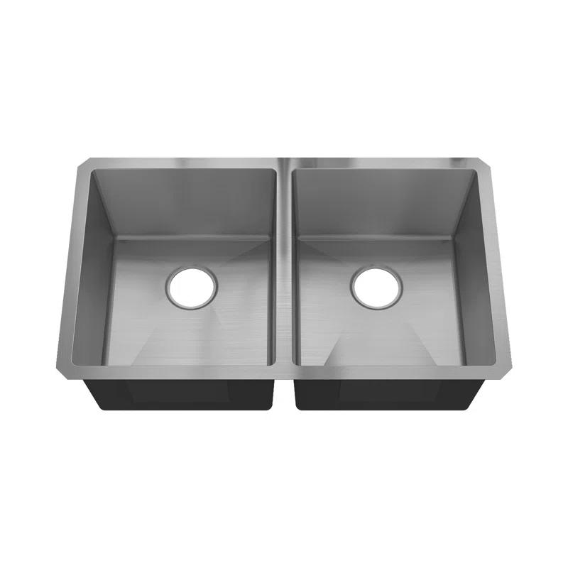Sinber HU3219D-S-16W Sinber 32" x 19" Undermount Double Bowl Kitchen Sink with 16 Gauge 304 Stainless Steel Satin Finish