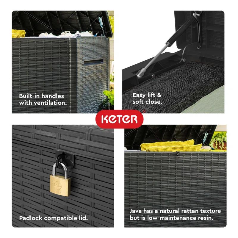 Keter Keter Java 230 Gallon XXL Durable Resin Outdoor Storage and Organization Deck Box Ideal For Garden Patio Furniture and Supplies