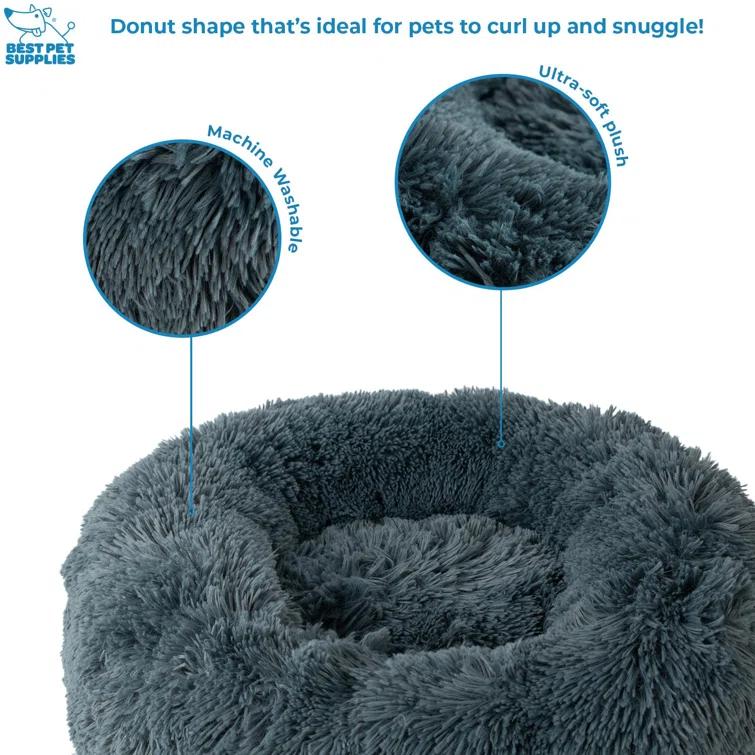 Best Pet Supplies Donut Dog Bed with Faux Fur, Anti-Anxiety Cushion, Slip-Resistant