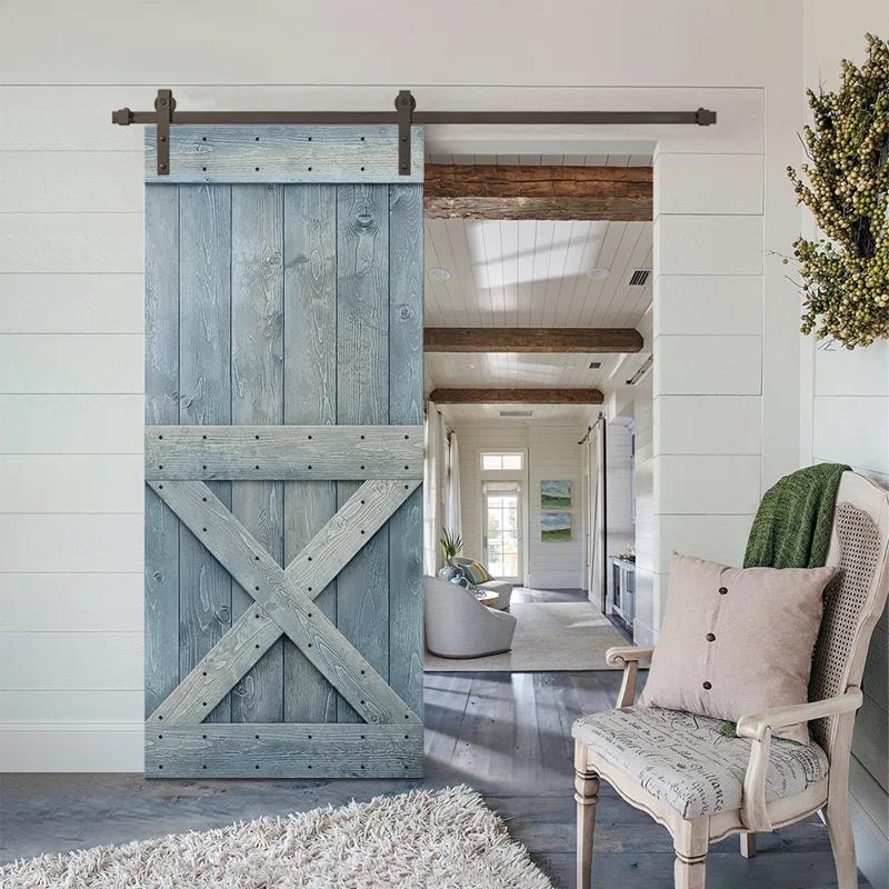 Calhome Solid Wood Paneled Painted with Installation Hardware Kit Barn Door