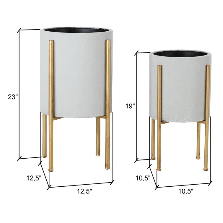 Stacia Round Metal Mid Century Indoor Pot Planter Set