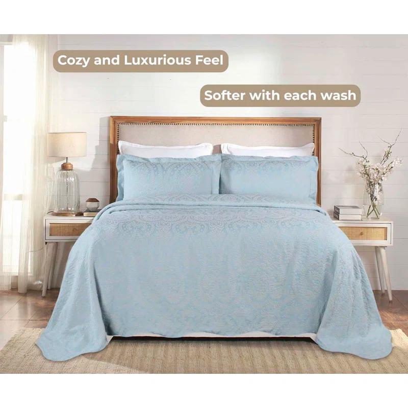 Aspen Floral Scalloped Edge Cotton Blend Coverlet / Bedspread Set