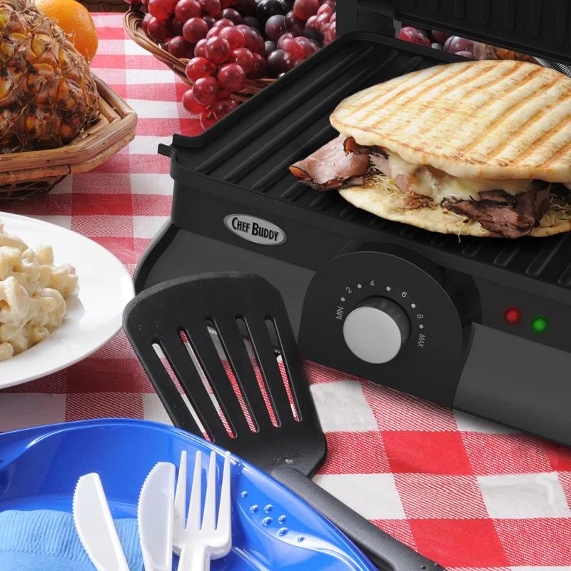 Chef Buddy Panini Press Indoor Electric Grill - 1400-Watt Gourmet Sandwich Maker with Nonstick Plates