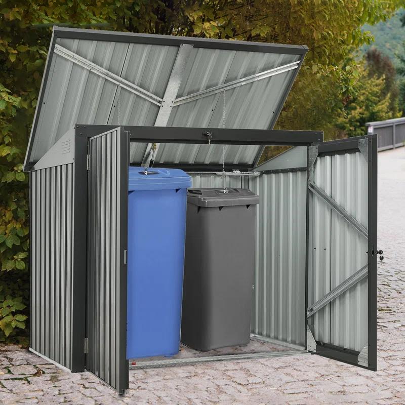 iYofe 5 Ft. W X 3 Ft. D Outdoor Galvanized Steel Garbage Bin Shed，Metal Trash Can Storage，Lockable Shed