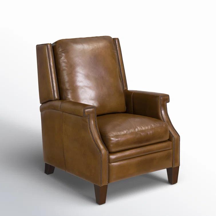 Checkmate Pawn Full Recline Brown Leather & Dark Wood Recliner