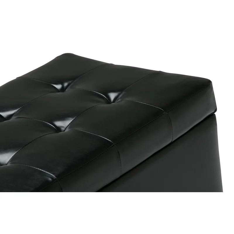 Simpli Home Cosmopolitan 34"W Upholstered Storage Ottoman with Tufted Design and Large Interior Storage