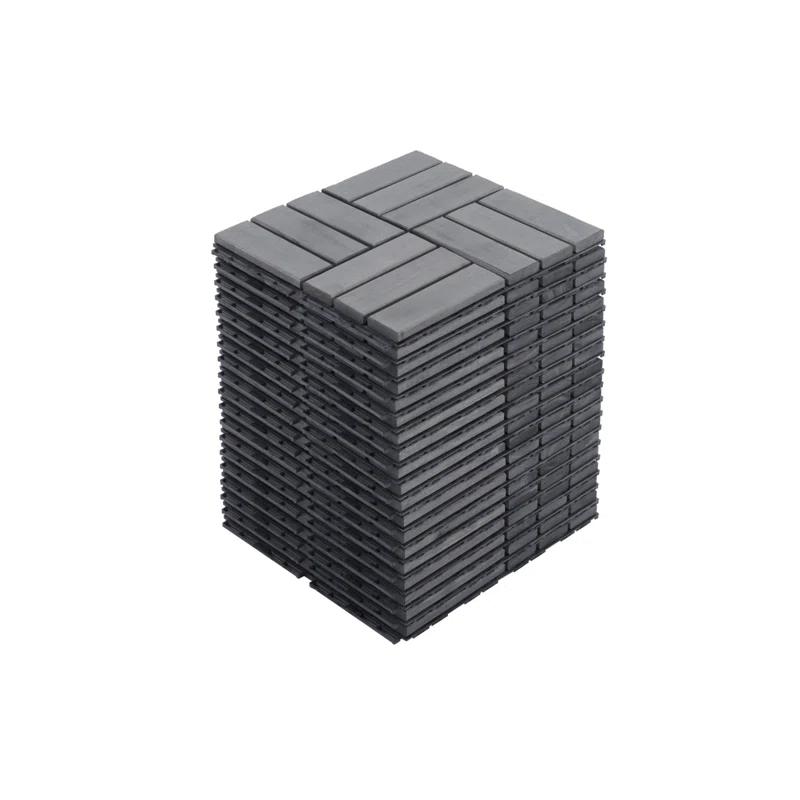 Go Peak Track 20 PCS Interlocking Deck Tiles Checker Pattern, 12" X 12" Square Light Gray Acacia Hardwood Outdoor Flooring For Patio, Bancony, Pool Side,...