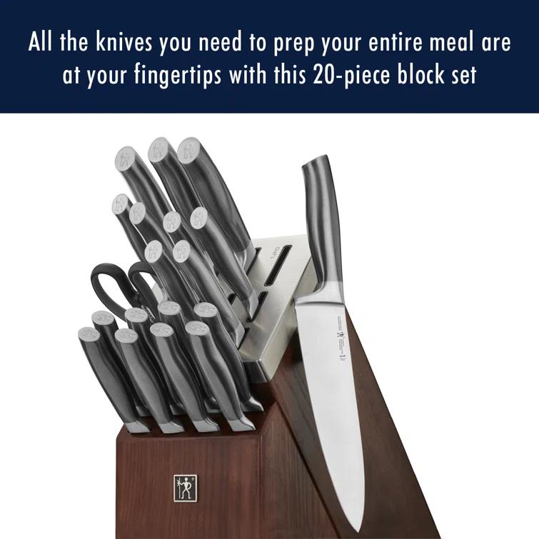 HENCKELS HENCKELS Graphite 20-Piece Self-Sharpening Knife Set with Block, Chef Knife, Paring Knife, Utility Knife, Bread Knife, Steak Knife, Brown