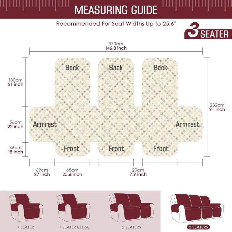 Latitude Run® Box Cushion Recliner 3 Seater Sofa Slipcover, Non-Slip Pet Reclining Couch Cover with Pockets Furniture Protector