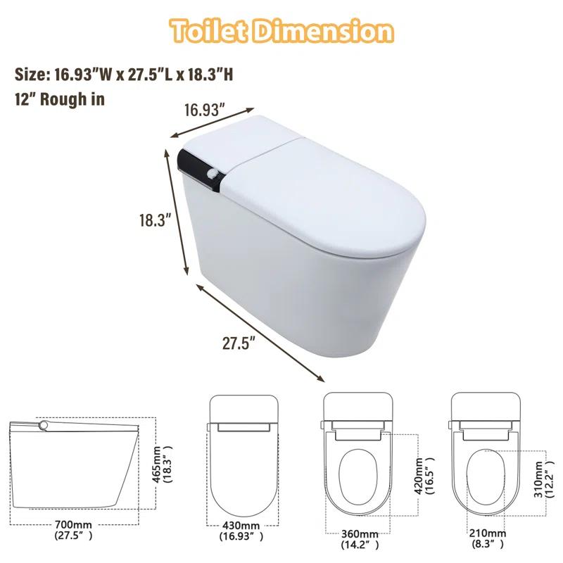 CASAINC CA-MT018U1 Smart Tankless Bidet Toilet,Elongated Heated Seat,Auto Open/Close,Warm Wash/Dryer,Foot Sensor Flush