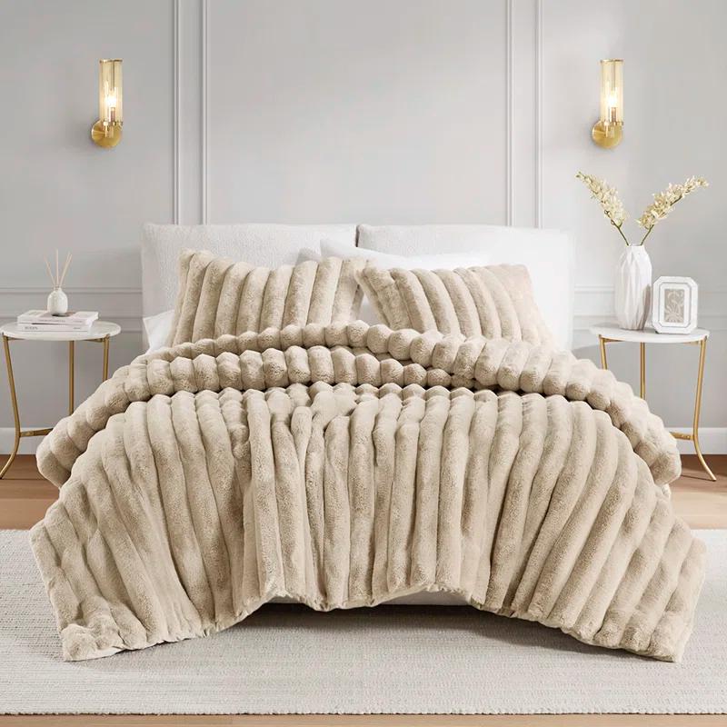 Madison Park Jasmine 3 Piece Ultrasoft Faux Fur Ribbed Comforter Set & Reviews | Wayfair