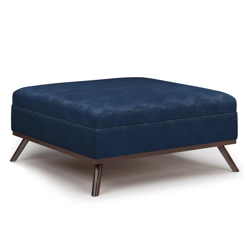 Simpli Home Owen 36"W Upholstered Square Coffee Table Storage Ottoman with Lift Top and Solid Wood Legs
